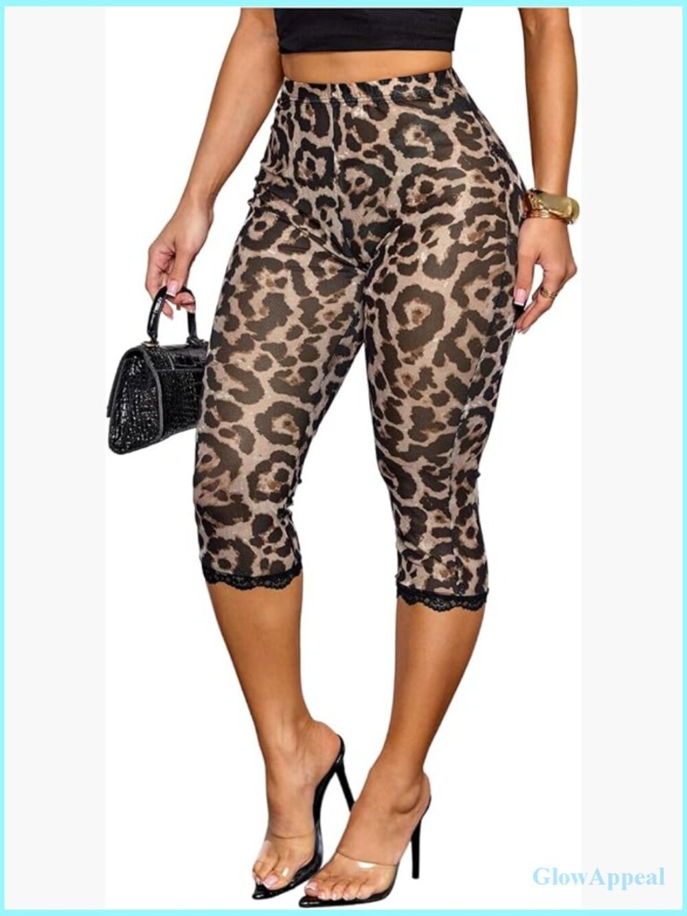 Cheetah Print Capri Leggings Y2K Lace Trim Party Cropped Pants